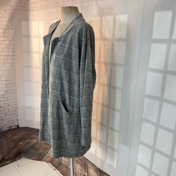 Express Gray Long Line Plaid Open Front Sweater Jacket Size XL - Picture 3 of 10